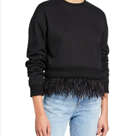 Derek Lam 10 Crosby Sweatshirt w/ Ostrich Feather Trim - Picture 2 of 7